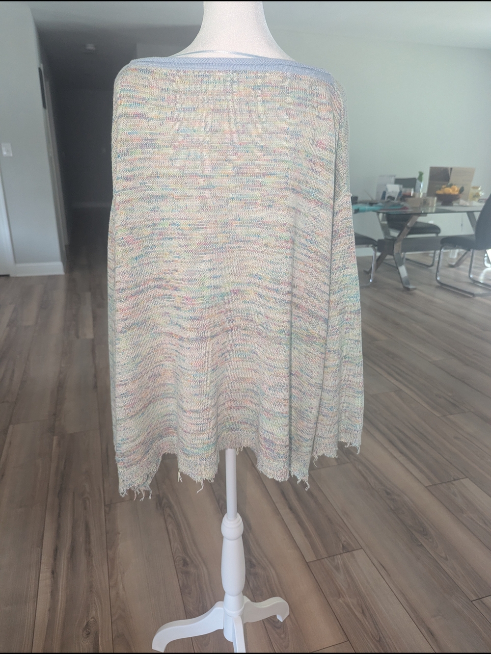 Free People "Prism" Spacedye Multi-Color Off-the-Shoulder Knit Pullover Sweater - Picture 4 of 7